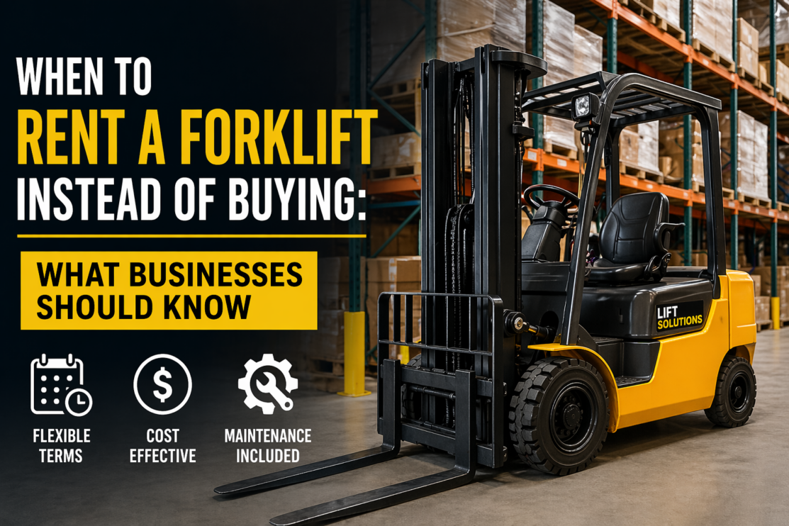 forklift rental equipment being used inside a warehouse for material handling